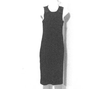 Black Midi Dress w/ Faux Leather on Sleeves Large